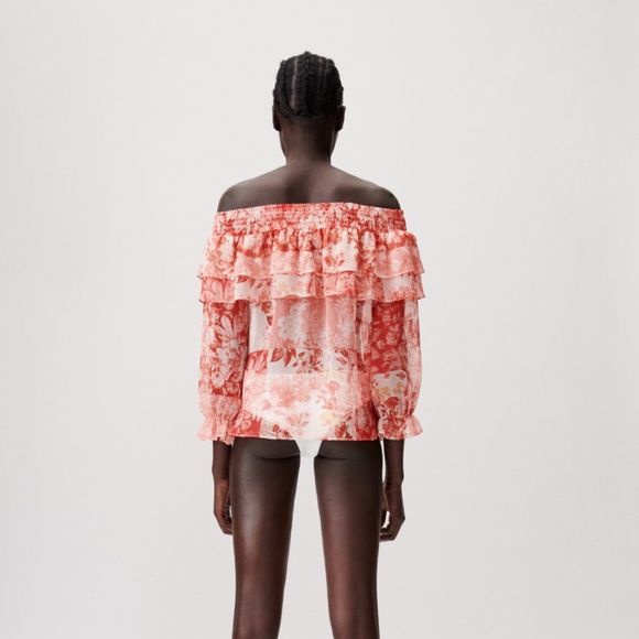 ZARA PRINTED RUFFLED TOP - Picture 5 of 10